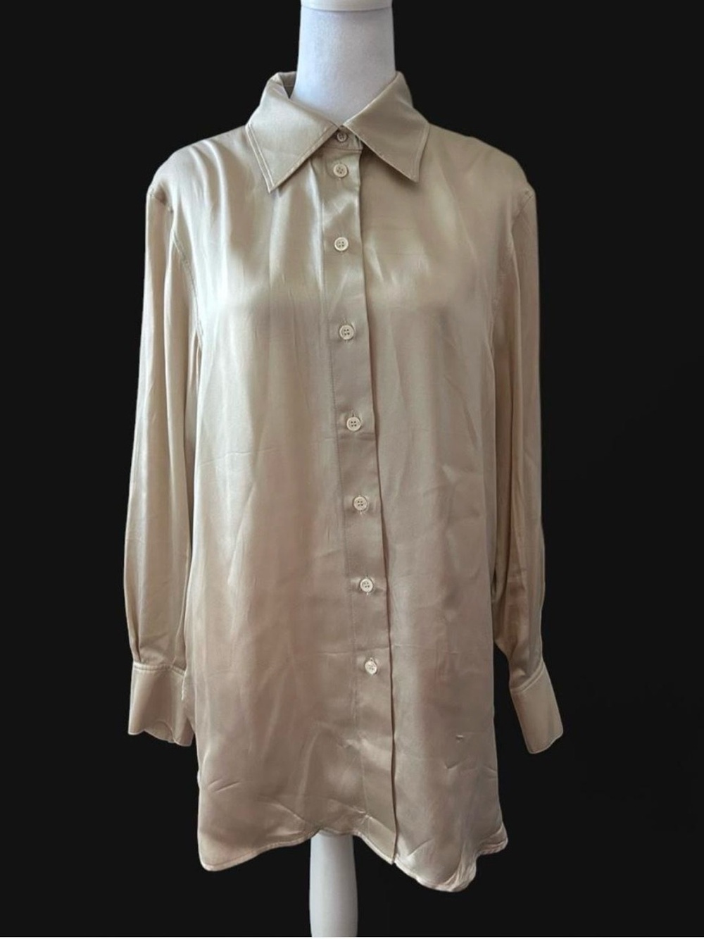 Gold Silk Collared Button Down Blouse